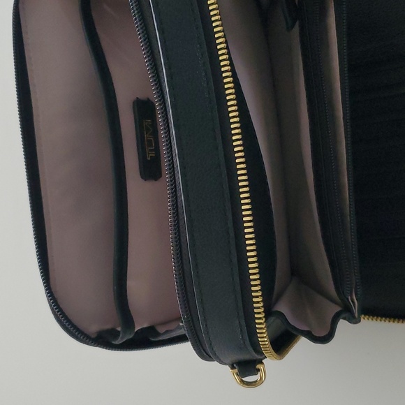 Tumi Voyageur Crossbody Leather Bag and Clutch in Black & Gold - Picture 11 of 15